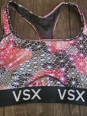 VSX Pink and Black Geometric Racerback Sports Bra
